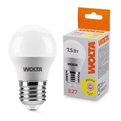 Лампа светодиодная Wolta E27 7.5Вт 3000K 25Y45GL7.5E27 wlt_25y45gl7.5e27 - фото 863475