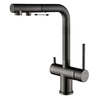 Смеситель Paulmark Serpentine Se213222-GM для кухонной мойки с подключением к фильтру питьевой воды, вороненая сталь Se213222-GM