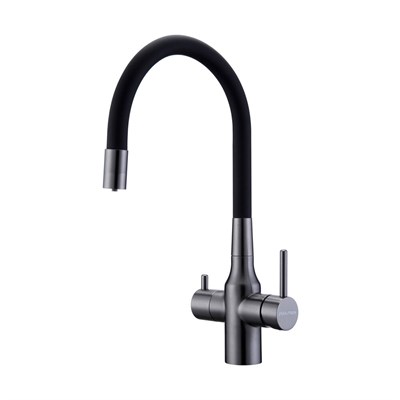Смеситель Paulmark Salix Sa213419-GM для кухонной мойки, под фильтр, с гибким изливом, вороненая сталь Sa213419-GM